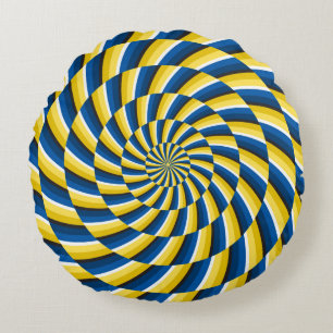 Optical motion illusion Vintage background. Yellow Round Cushion