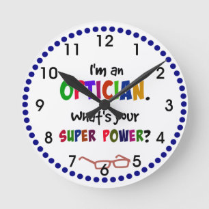 Optician humour, colourful design round clock