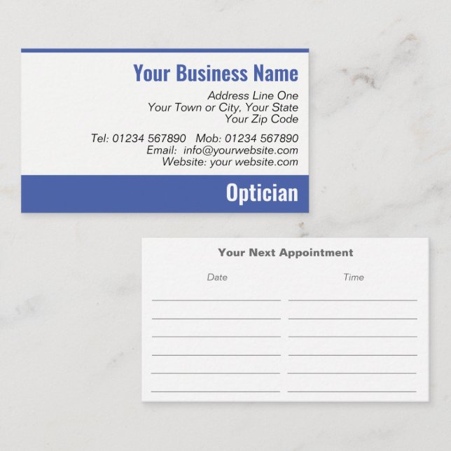 Optician Next Appointment Card (Front/Back)