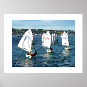 Optimist dinghies sailing to shore poster