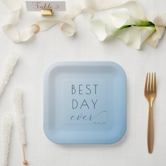 Optimistic Blue Minimalist Wedding Plates (Wedding)
