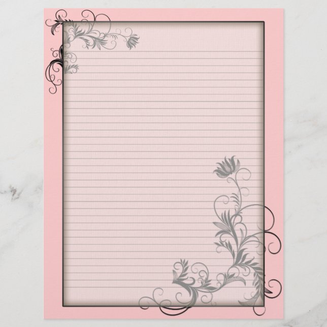 Optional Lines Letterhead with Floral Frames Pink (Front)