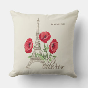 Optional name Paris France throw pillows