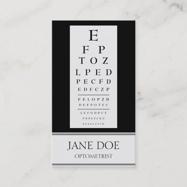 Optometrist Chart Stripes Black Business Card (Front)