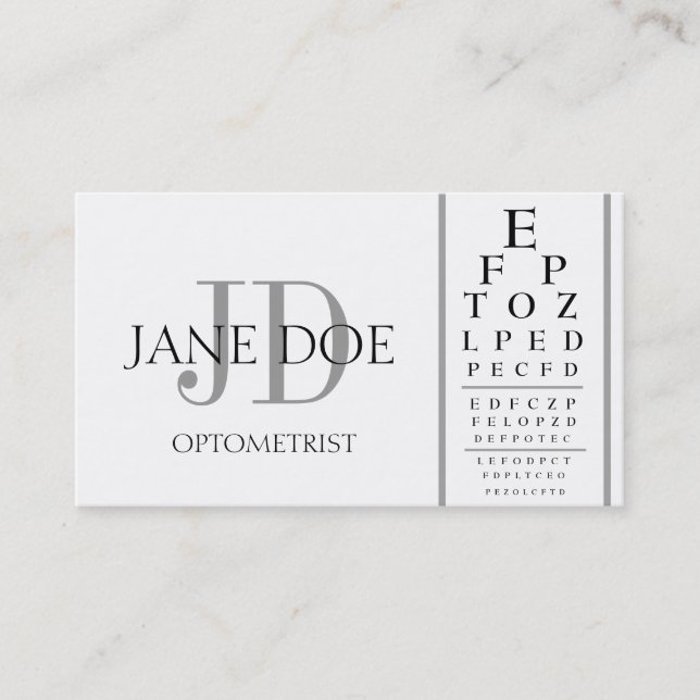Optometrist Chart White/Silver Stripes Business Card (Front)
