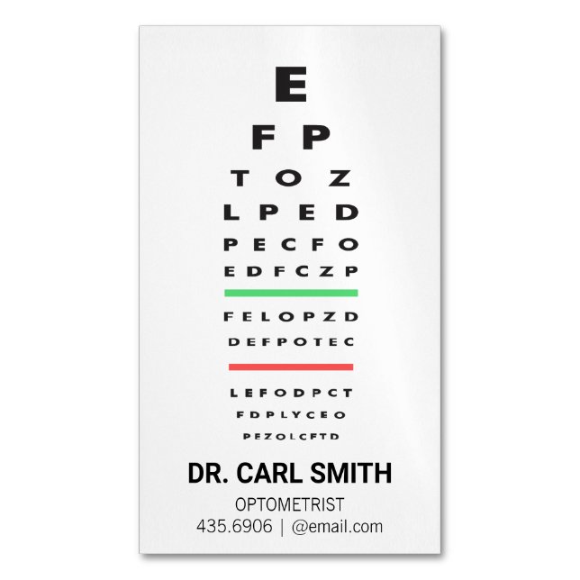 Optometrist | Doctor | Eye Exam Chart Magnetic Business Card (Front Vertical)