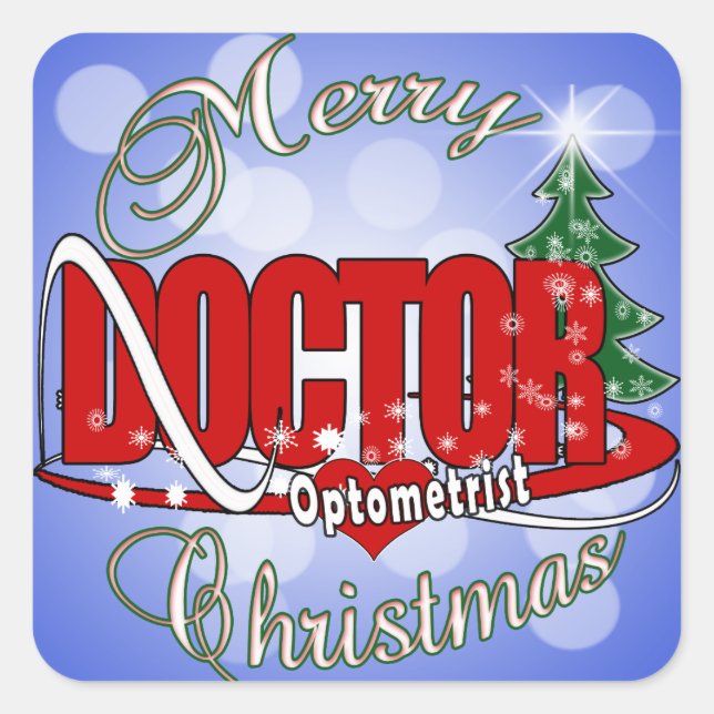 OPTOMETRIST DOCTOR MERRY CHRISTMAS SQUARE STICKER (Front)