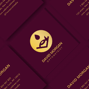 Optometrist Eye Logo Burgundy And Gold  Square Business Card
