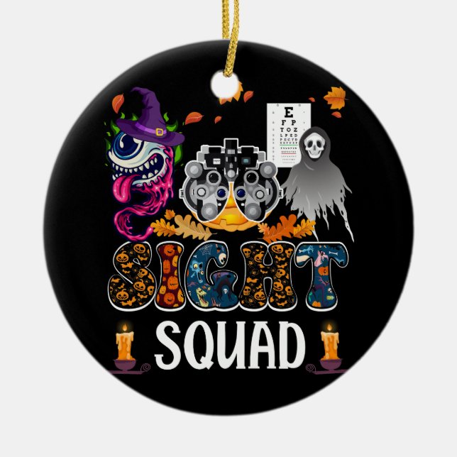 Optometrist Halloween Sight Squad Witch Pumpkin Op Ceramic Tree Decoration (Front)