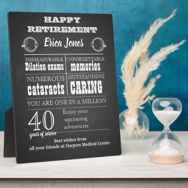 Optometrist Ophthalmologist Retirement for boss Plaque (Side)