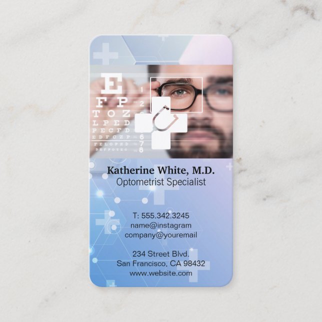 Optometry | Eye Chart Visual | Doctor Business Card (Front)