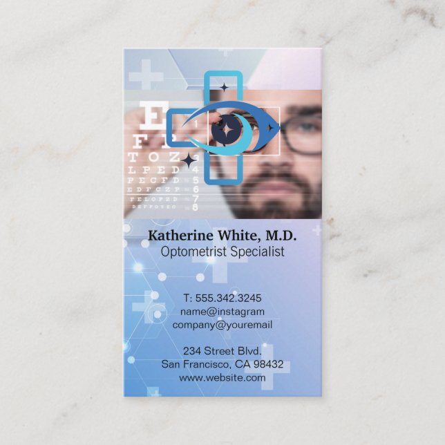 Optometry | Eye Chart Visual | Health Business Card (Front)