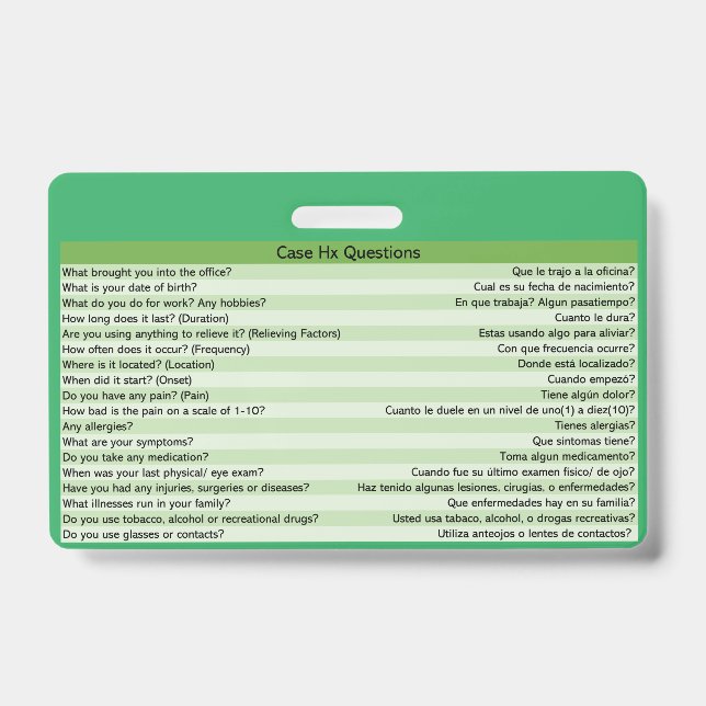 Optometry Medical Spanish Badges ID Badge (Front)