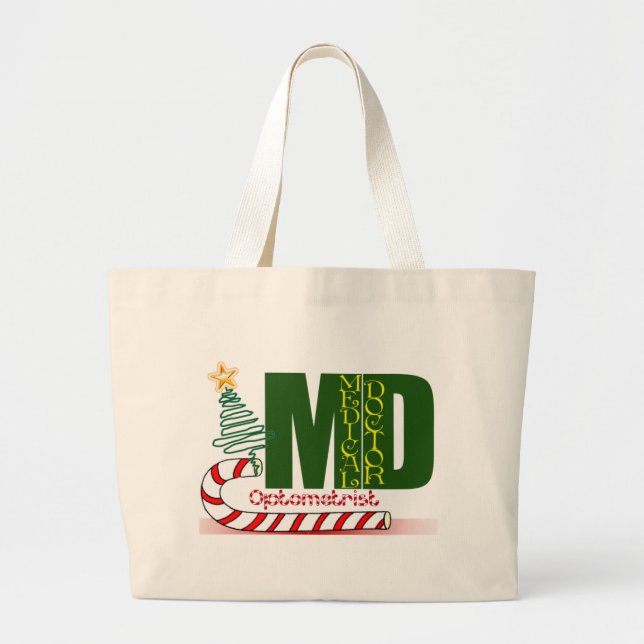 OPTOMETRY MERRY CHRISTMAS EYE DOCTOR LARGE TOTE BAG (Front)