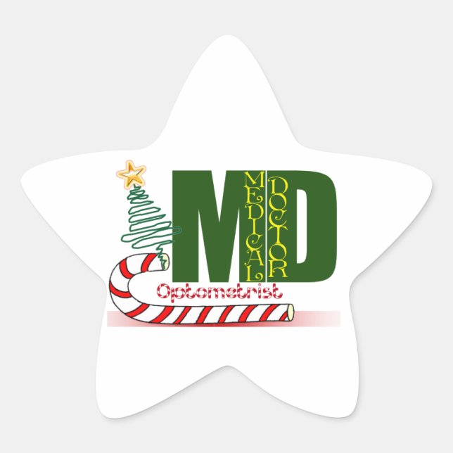 OPTOMETRY MERRY CHRISTMAS EYE DOCTOR STAR STICKER (Front)