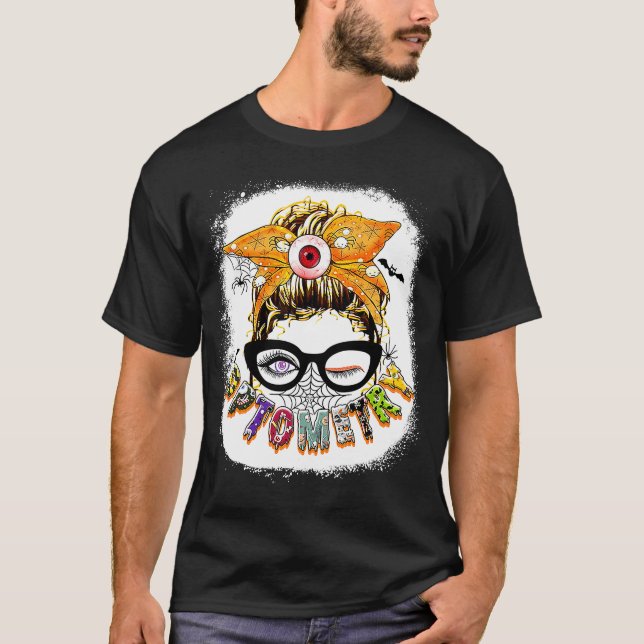 Optometry Messy Bun Glasses Halloween Bleached T-Shirt (Front)