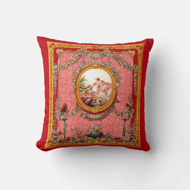 opulent 18th century baroque print happy family cushion (Front)