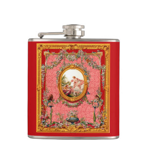 opulent 18th century baroque print happy family hip flask