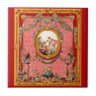 opulent 18th century baroque print happy family tile