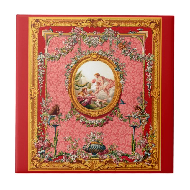 opulent 18th century baroque print happy family tile (Front)