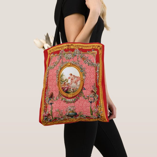 opulent 18th century baroque print happy family tote bag (Close Up)