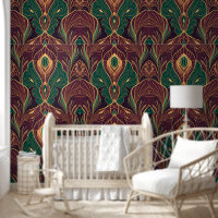 Opulent Art Deco Peacock Feather Wallpaper