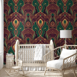 Opulent Art Deco Peacock Feather Wallpaper 