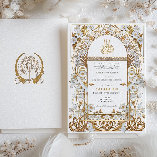 Opulent Art Nouveau-Inspired Islamic Wedding Invitation (Creator Uploaded)