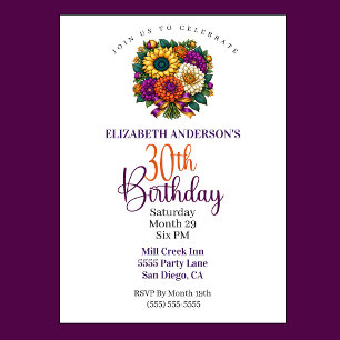 Opulent Autumn Flower Bouquet 30th Birthday Invitation