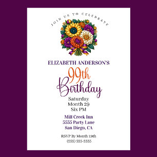 Opulent Autumn Flower Bouquet 99th Birthday Invitation