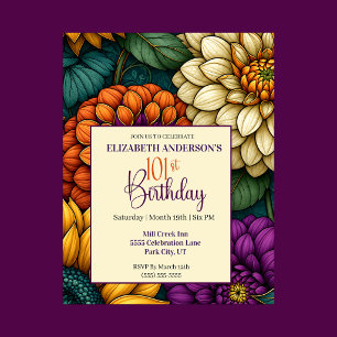 Opulent Autumn Flowers 101st Birthday Invitation