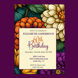 Opulent Autumn Flowers 60th Birthday Invitation