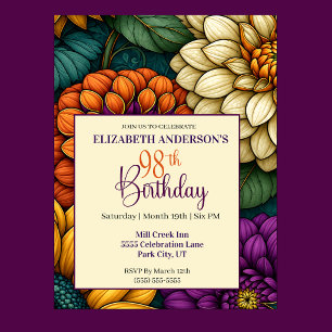 Opulent Autumn Flowers 98th Birthday Invitation