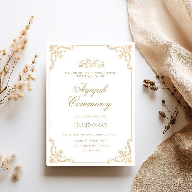 Opulent Baroque Frame Baby Boy Aqiqah Ceremony Invitation (Creator Uploaded)