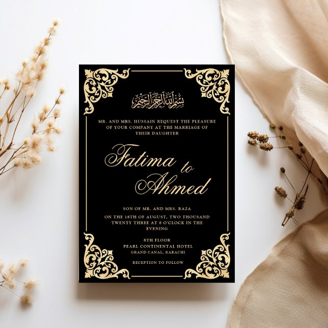 Opulent Baroque Frame Gold Black Muslim Wedding Invitation (Creator Uploaded)