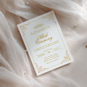 Opulent Baroque Frame Gold White Nikah Ceremony Invitation