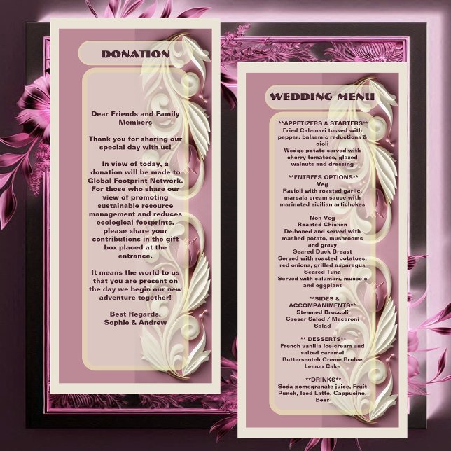 Opulent Baroque Tulip Ivory Swirl Mulberry Wedding Menu (Baroque Opulent Tulip Ivory Swirl Mulberry Wedding Menu)