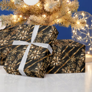 Opulent Black Marble & Gold Ribbon Christmas Wrapping Paper