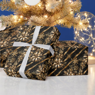 Opulent Black Marble & Gold Ribbon Christmas Wrapping Paper