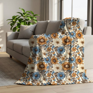 Opulent Blue Ivory Floral Boho Powder Blue Cosy Sherpa Blanket