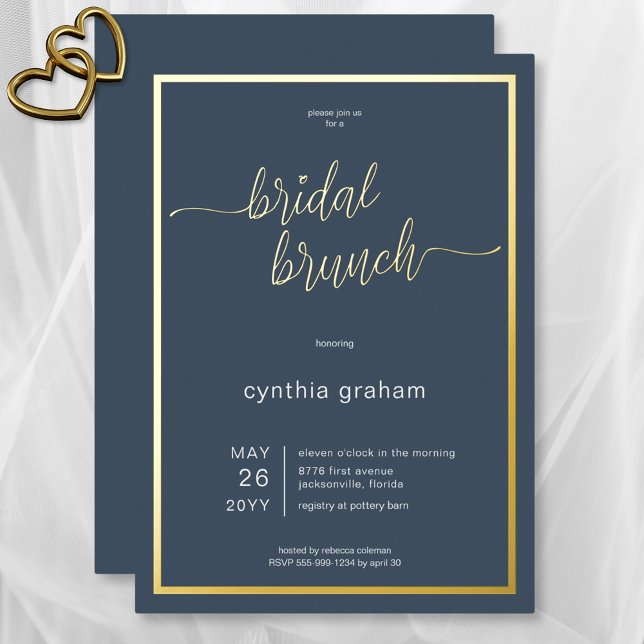 Opulent Blue Modern Minimal Bridal Brunch (Opulent Blue Modern Minimal Bridal Brunch Foil Invitation)