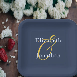 Opulent Blue Wedding Paper Plate