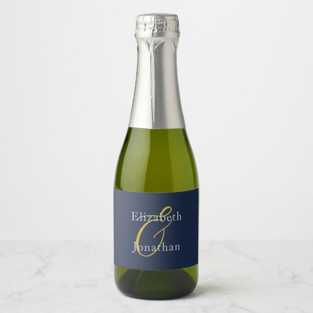 Opulent Blue Wedding Sparkling Wine Label (Front)