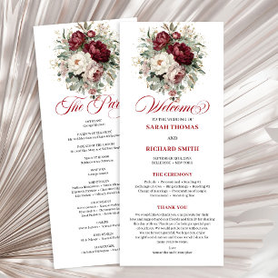 Opulent Blush Burgundy Floral Wedding Program Programme