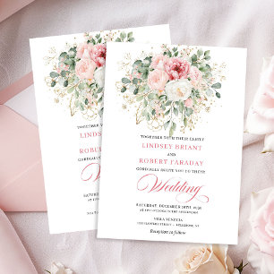Opulent Blush Floral Gold Wedding Invitation