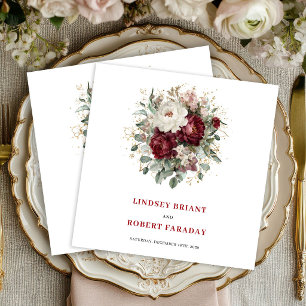 Opulent Burgundy Floral Eucalyptus Gold Napkins