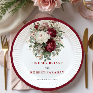 Opulent Burgundy Flowers Bohemian Gold Plates
