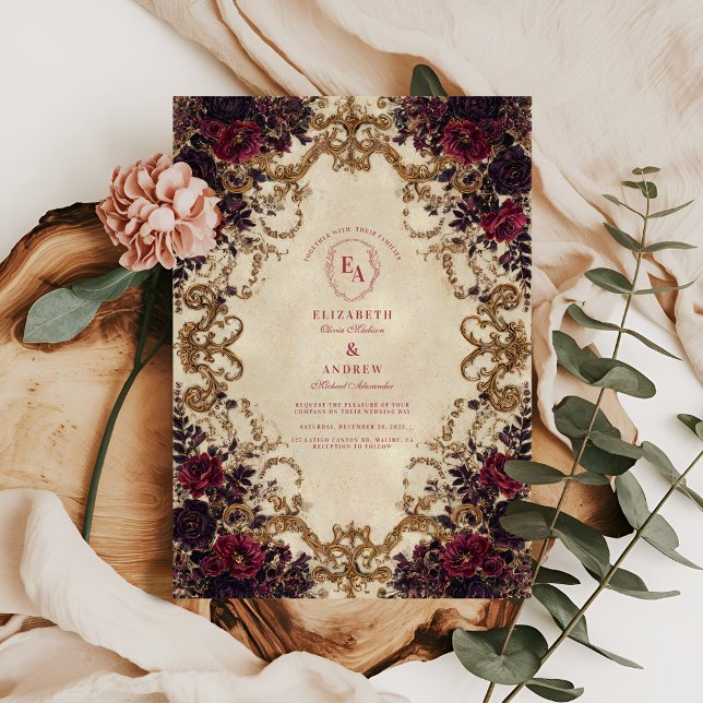 Opulent Burgundy Peony Wedding Invitation (Creator Uploaded)