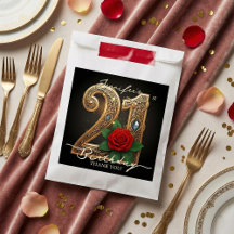 Opulent Chic Gold Filigree Red Rose 21st Birthday
