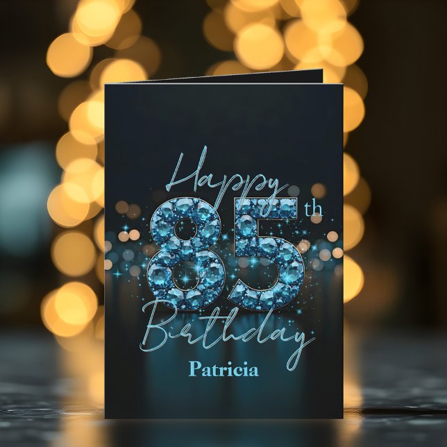 Opulent Chic Sapphire Blue and Black 85th Birthday Card (Creator Uploaded)